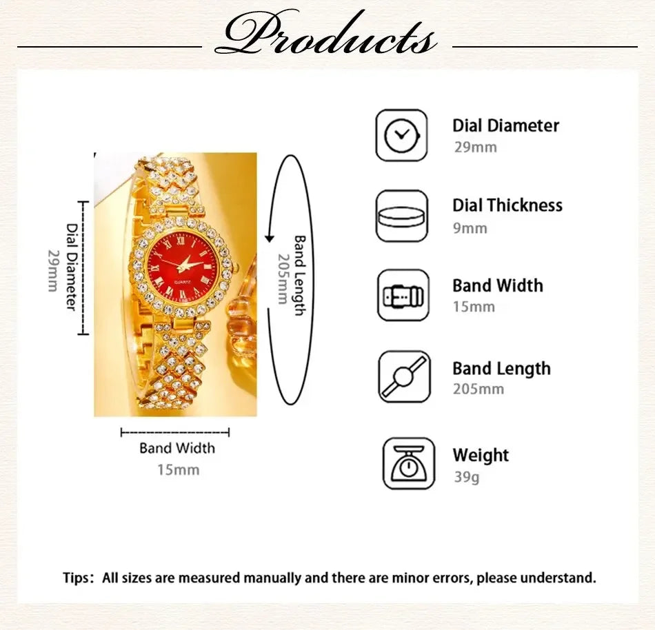 Gold luxury watches, women's rings, necklaces, earrings, rhinestones, fashionable watches, casual women's bracelets, watches, je