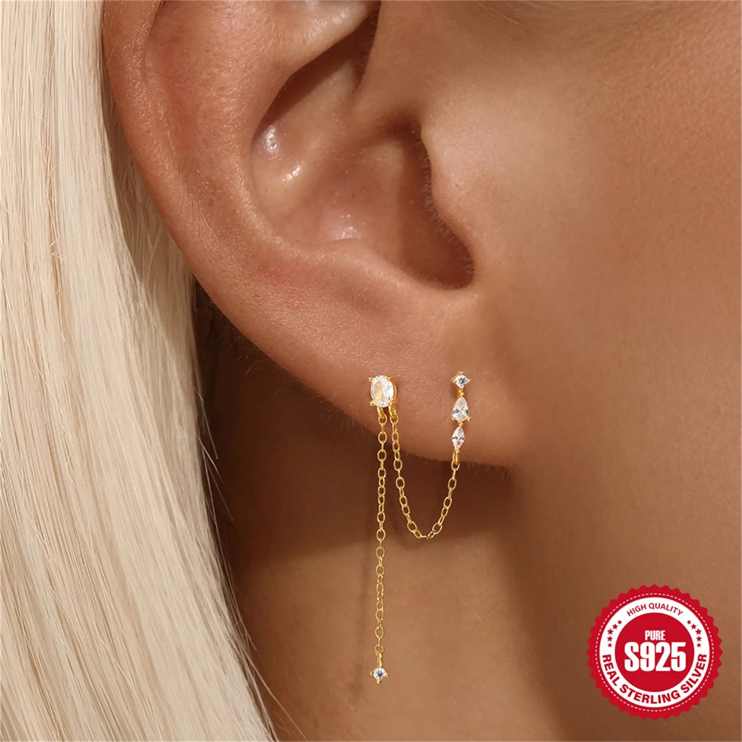CANNER 1PC 925 Sterling Silver Horse Eye Chain Tassel Zircon Drop Earrings For Women Ins Minimalism Geometric Earrings Gift