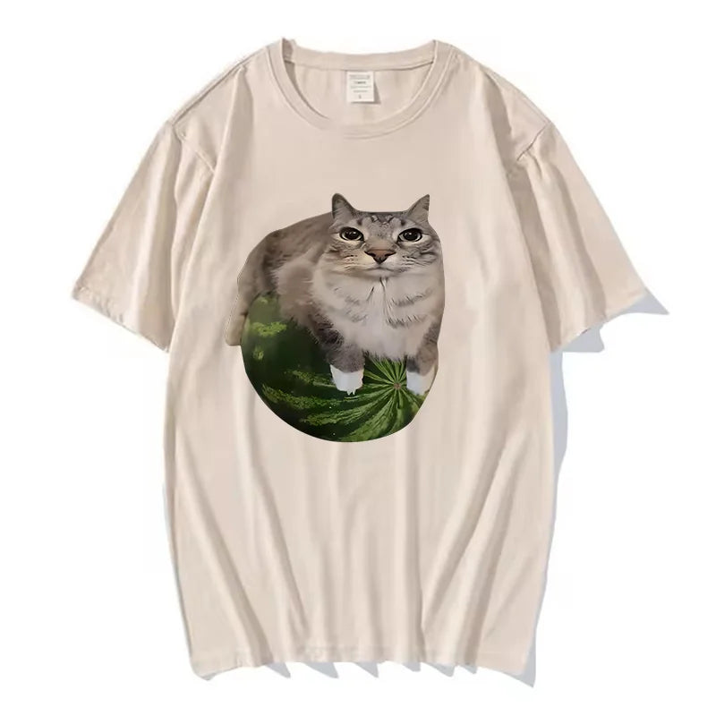 90s Y2k Watermelon Cat Silly Cat Meme T-Shirt A Hilarious Watermelon Print Shirt Is A Stylish Top Tee Women
