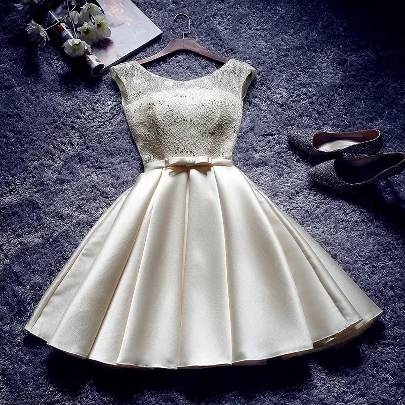 Homecoming Dresses: Prom Evening Dresses A-Line Short Satin Sleeveless Gown