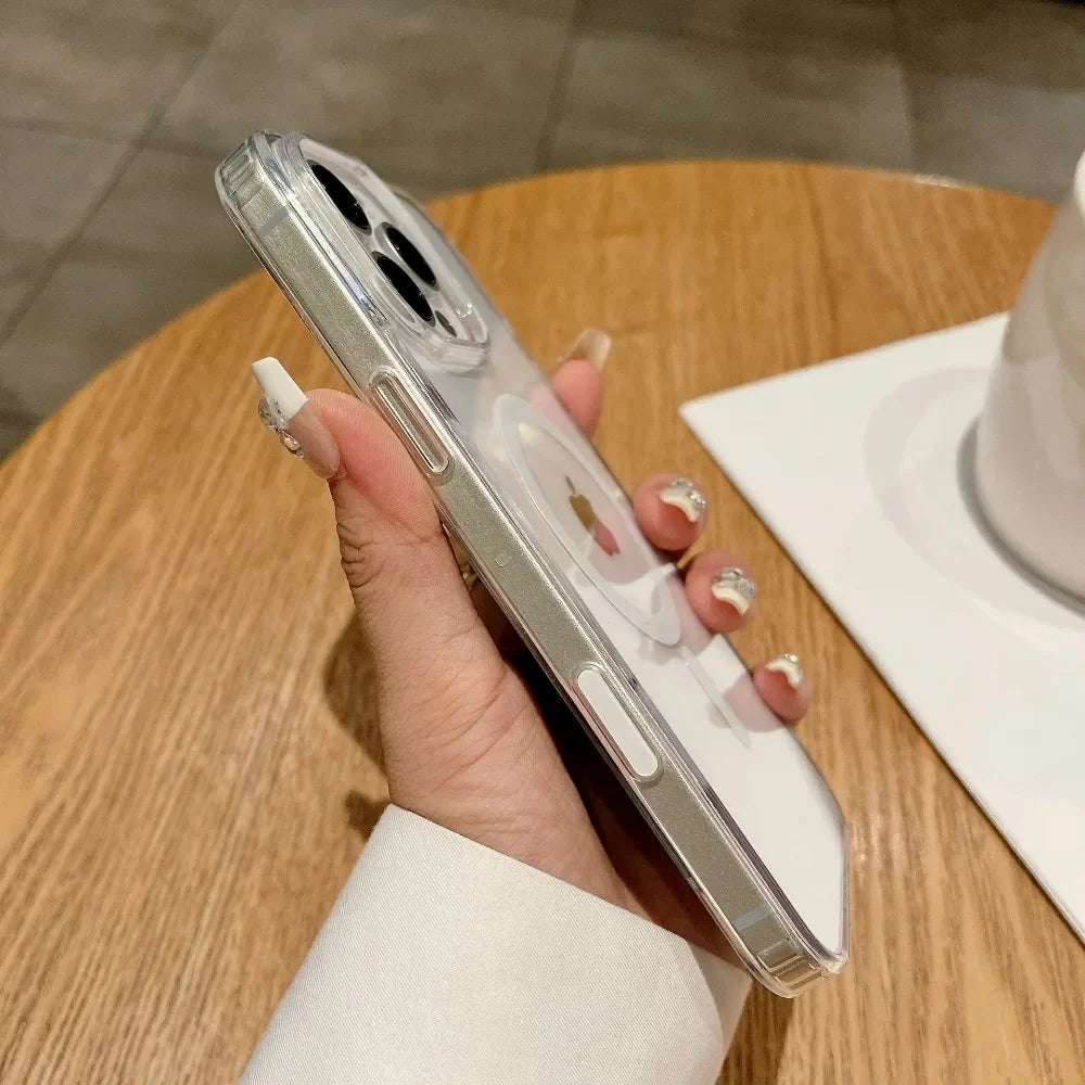 Luxury Clear Magnetic Case for MagSafe for iPhone 16 Plus 16 Pro Max Case With Camera Touch Buttons Case Wireless Charging Cover