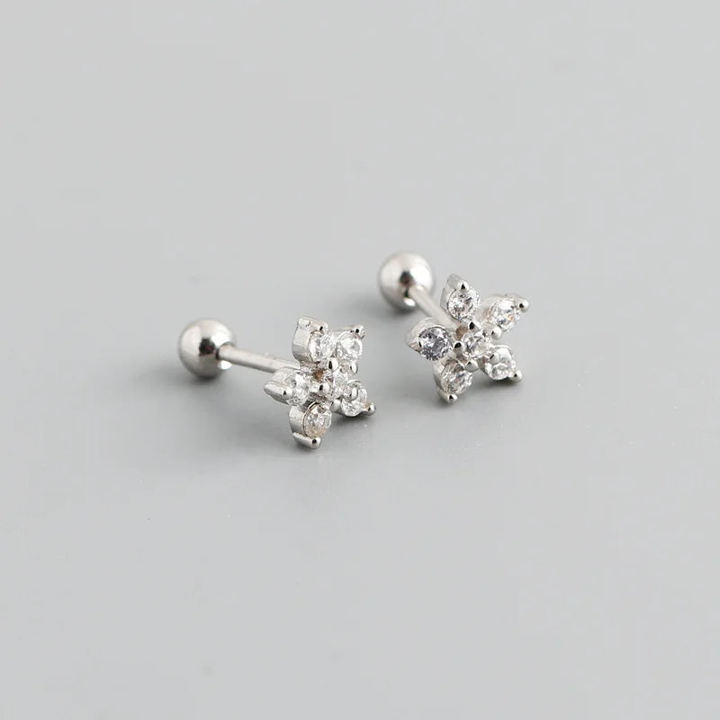 WANTME 925 Sterling Silver Fashion Korean Petal Screw Bead Stud Earrings for Women Charm Ear Bone Piercing Jewelry Accessories