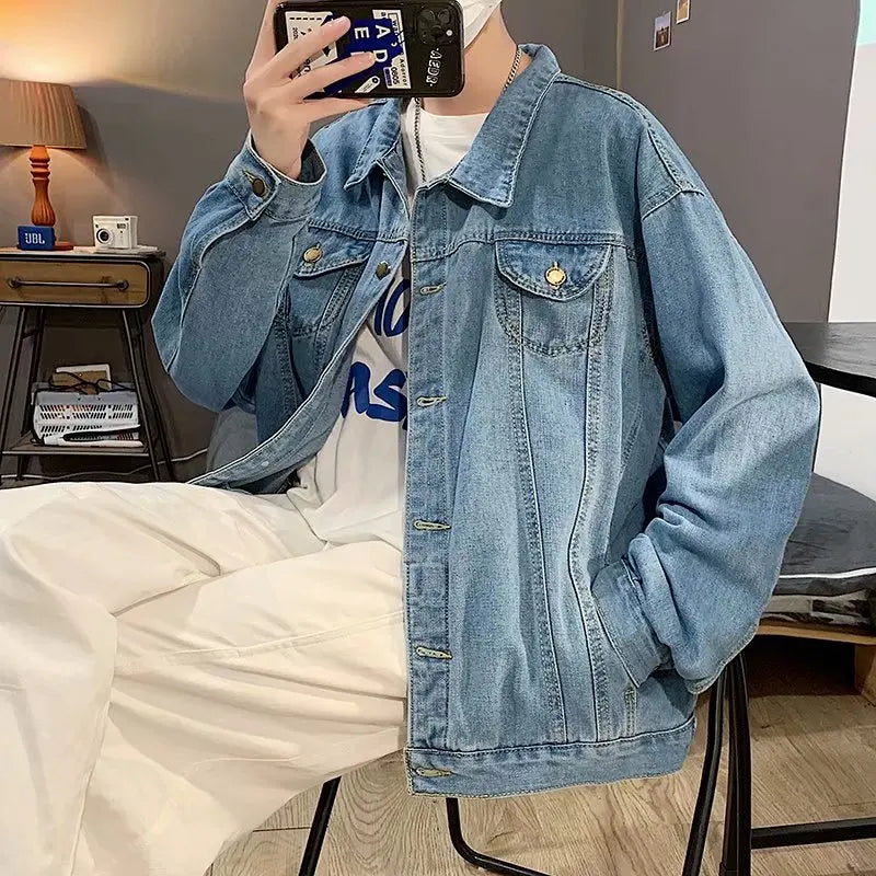 Black Denim Short Jacket Men Jeans Jacket Coats Casual Windbreaker Pockets
