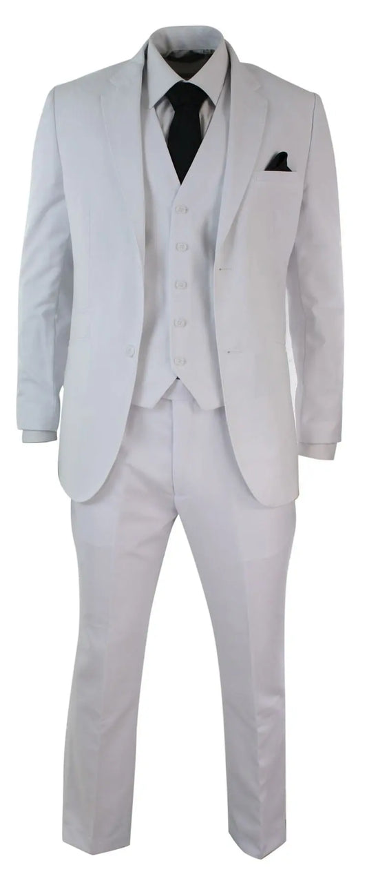 3 Piece Men Suits White/Blue Wedding Party Tuxedos Notch Lapel Groom Formal Wear Slim Fit Jacket+Vest+Pant Costume Homme