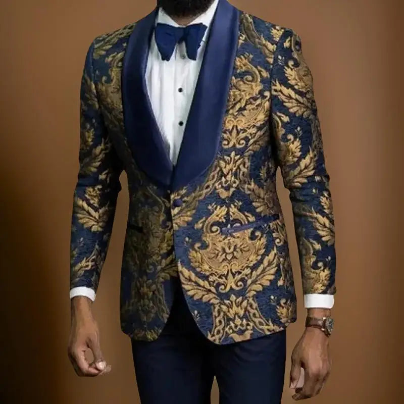 Floral Men Suit Jacket Slim Fit Wedding Tuxedo Blazer 1 Pc Shawl