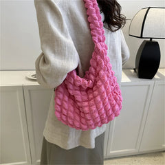 Bag With Pleated Design Embroidered Plaid Shoulder Bag Underarm Bags