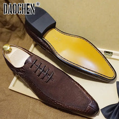 Luxury Men Oxford Shoes Lace up Split Toe Coffee Black Formal Men Dress Shoes