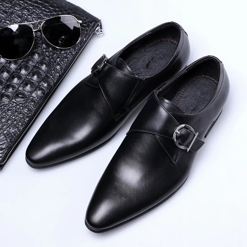 Men's Dress Shoes Formal Oxford Shoe for Man Wedding Dress Brand PU Leather Trendy Buckles Big Size Male Business Footwear