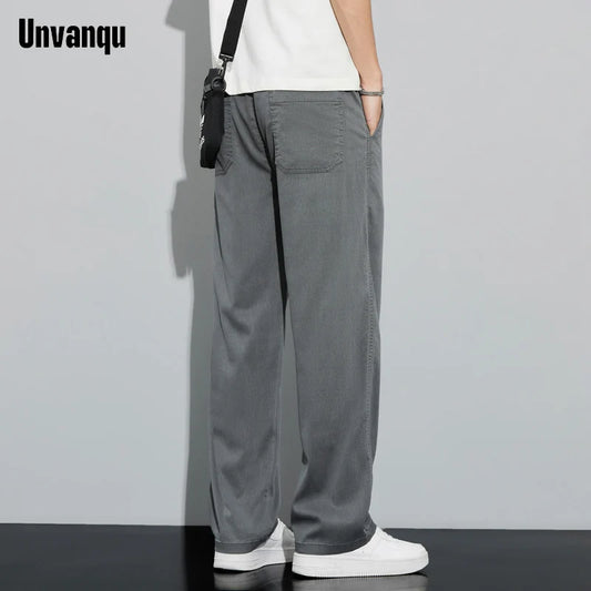 Tencel Wide Leg Pants Men's Simple Versatile Casual Trousers Fashion Loose