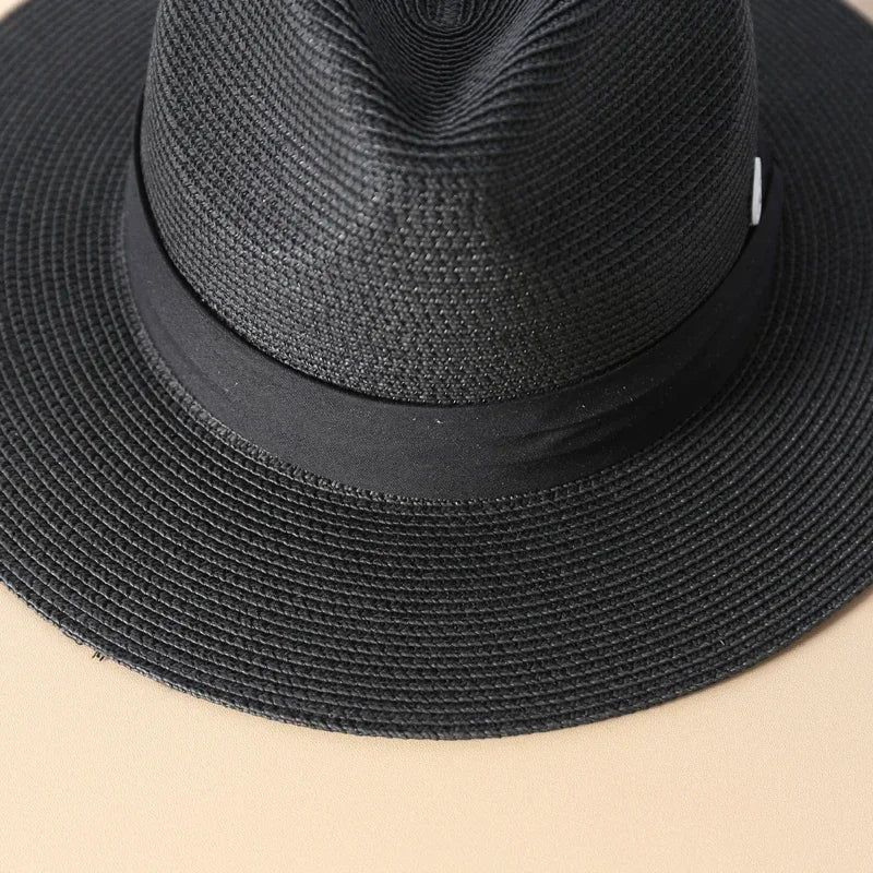 Big Size XL 63cm Travel Panama Jazz Straw Hat Summer Sun Hats for Women Men Wedding  Wide Brim Fedora Straw Beach Hat UV UPF 50+