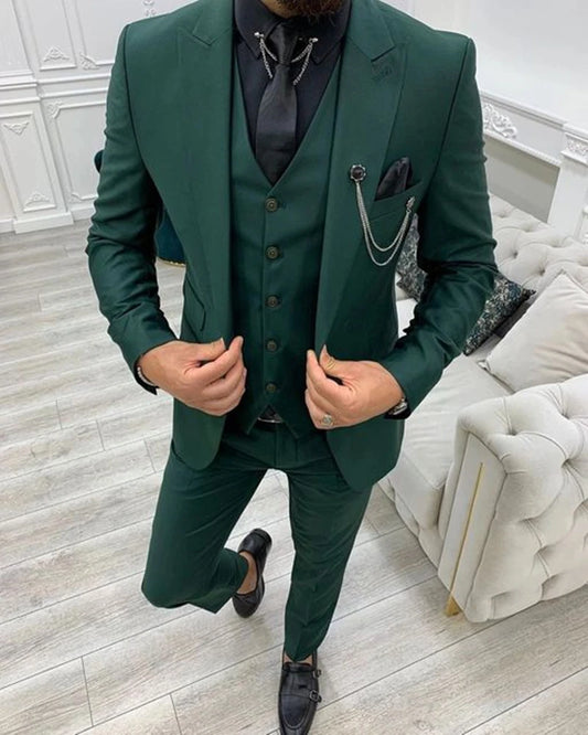 Tuxedo for Mens: Green Men's Suit Formal Peak Lapel Slim Fit Groom Tuxedos