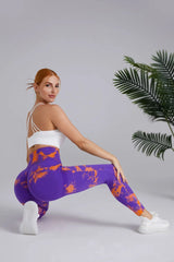 Seamless Peach Yoga Pants Women's Dual Color Tie Dye Tie Float High Waist Sports