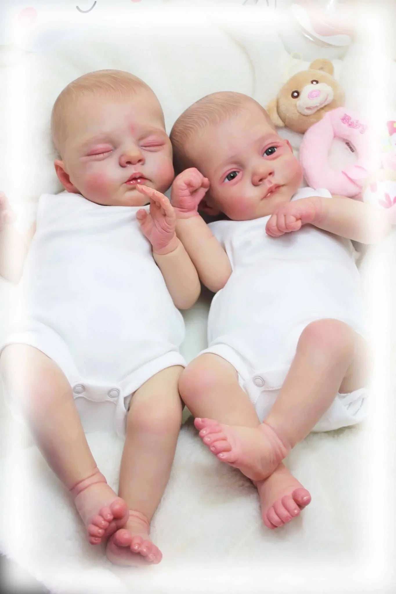 NPK 18inch Irys & Lily Twins Reborn Baby Doll Handmade 3D Skin Multiple Layers Painting Collectible Lifelike Art Doll