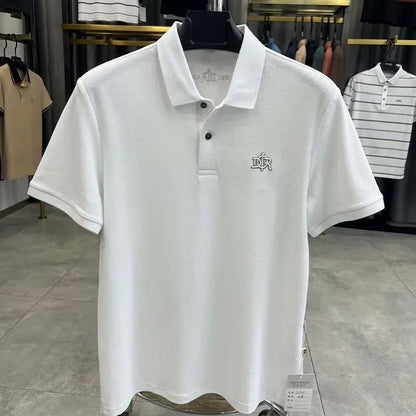 Premium 100% cotton men's short sleeve polo shirt luxury fashion brand letter embossed summer new business casual lapel T-shirt
