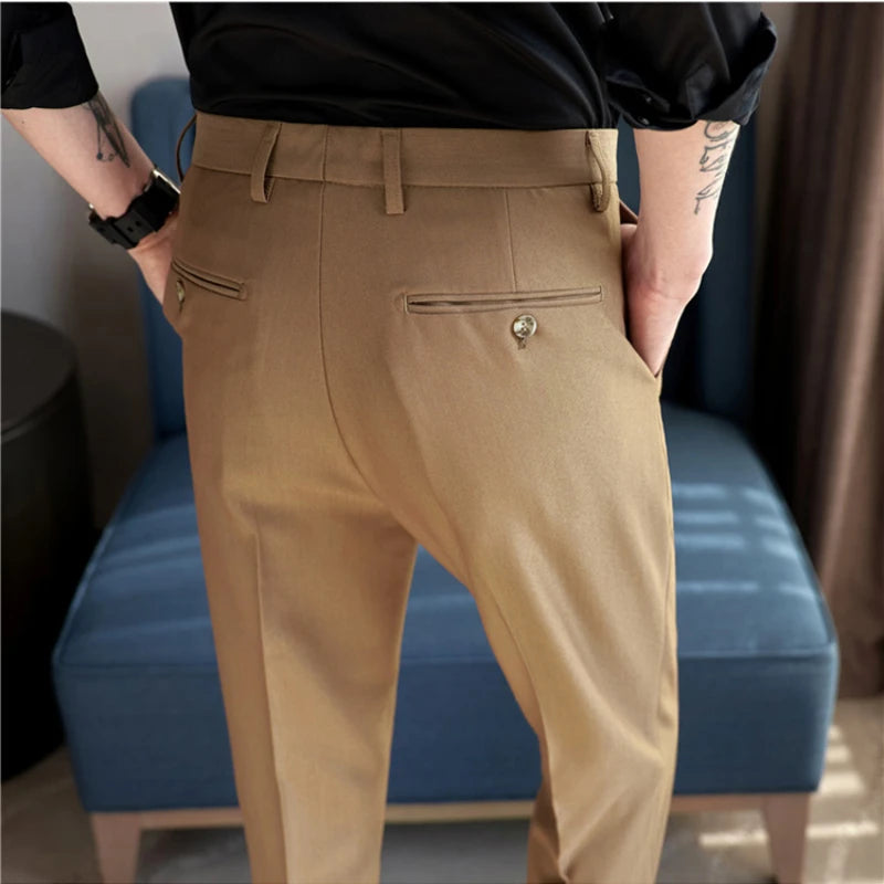 Men's Slim Fit Tapered Dress Pants Apricot Pearlescent Texture Business Casual Suit