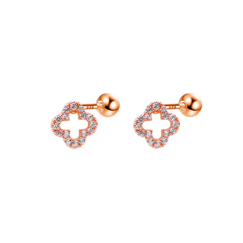 WANTME 925 Sterling Silver Romantic Full Zircon Flower Screw Bead Stud Earrings for Women Fashion Sweet Party Piercing Jewelry