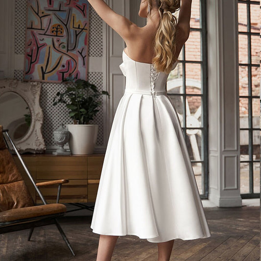 White Bridesmaid Dresses: Short Wedding Dress Sweetheart Elegant Side Slit Lace Up