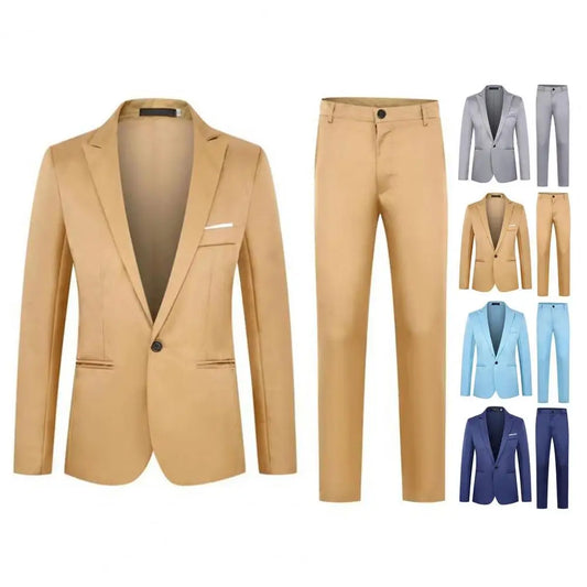 Men Slim Fit Pants Set Men Pants Set Stylish Men's Business Suit Sets Slim Fit