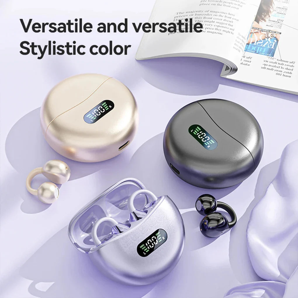 M79 Wireless Hifi Bluetooth 5.4 Earbuds Clip on Ear with Digital Display Waterproof Sport Headsets with Mic