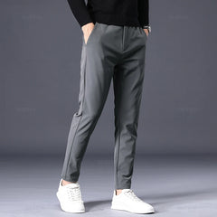 Winter Warm Fleece Trousers Men Thicken Business Stretch Slim Elastic Waist