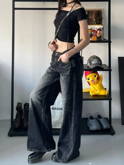 Y2k Black Jeans Women Baggy Vintage High Street Oversized Denim Trousers