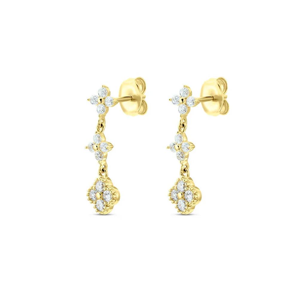 ROXI S925 Sterling Silver Petals Stud Earring Microinlaid Colorful Cubic Zirconia Chain Tassel Earrings For Women Dangle Earring