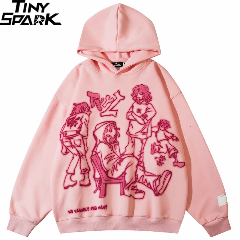 2023 Men Streetwear Pink Hoodie Sweatshirt Funny Cartoon Graphic Hoodie Autumn Harajuku Anime Hooded Pullover Hip Hop Hipster