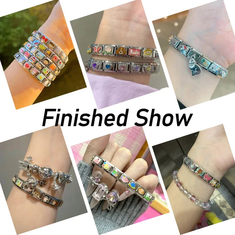 20pcs Wholesale charms italian Stainless Steel 9mm Colorful Style Elastic Bracelet for Woman Men DIY Making Gift Dropshipping