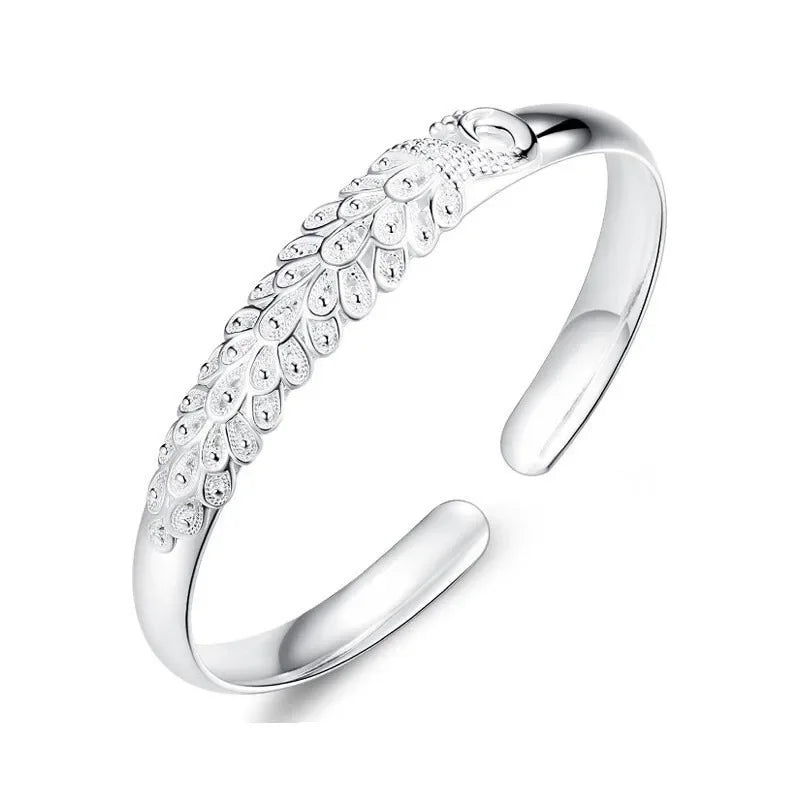 925 Sterling Silver Peacock Opening Screen Bracelet For Women Luxury Designer Texture Open Bracelets Party Original Jewelry Gift
