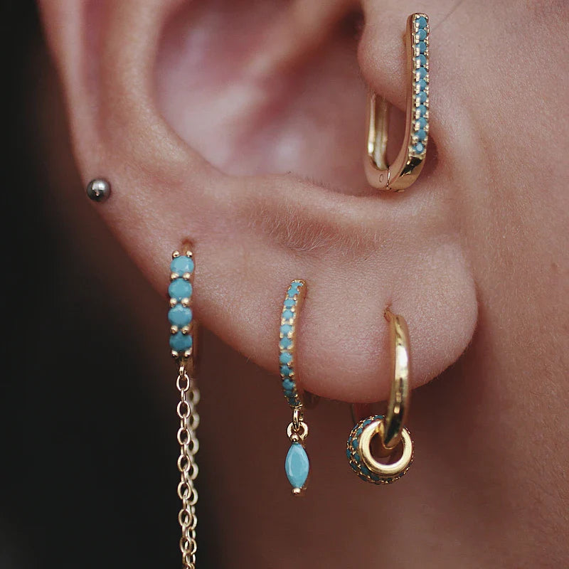 925 Sterling Silver Earring Zircon Sun Flower Ear Ring Geometric Style Water Drop Ear Bone Cute Temperament Woman Girl Ear Jewel