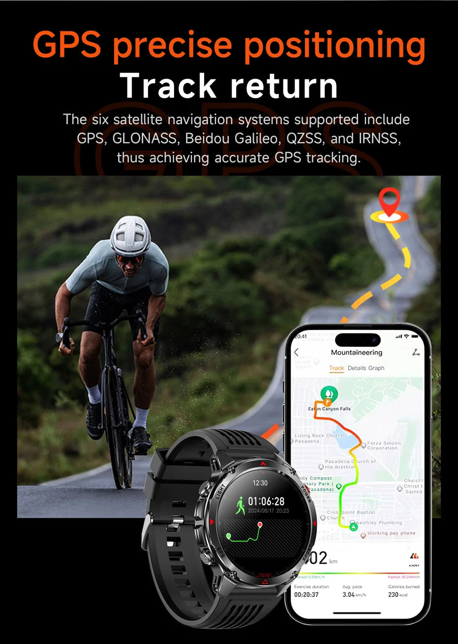 Outdoor Military Smart Watch Men Built-in GPS 1.46" AMOLED Compass