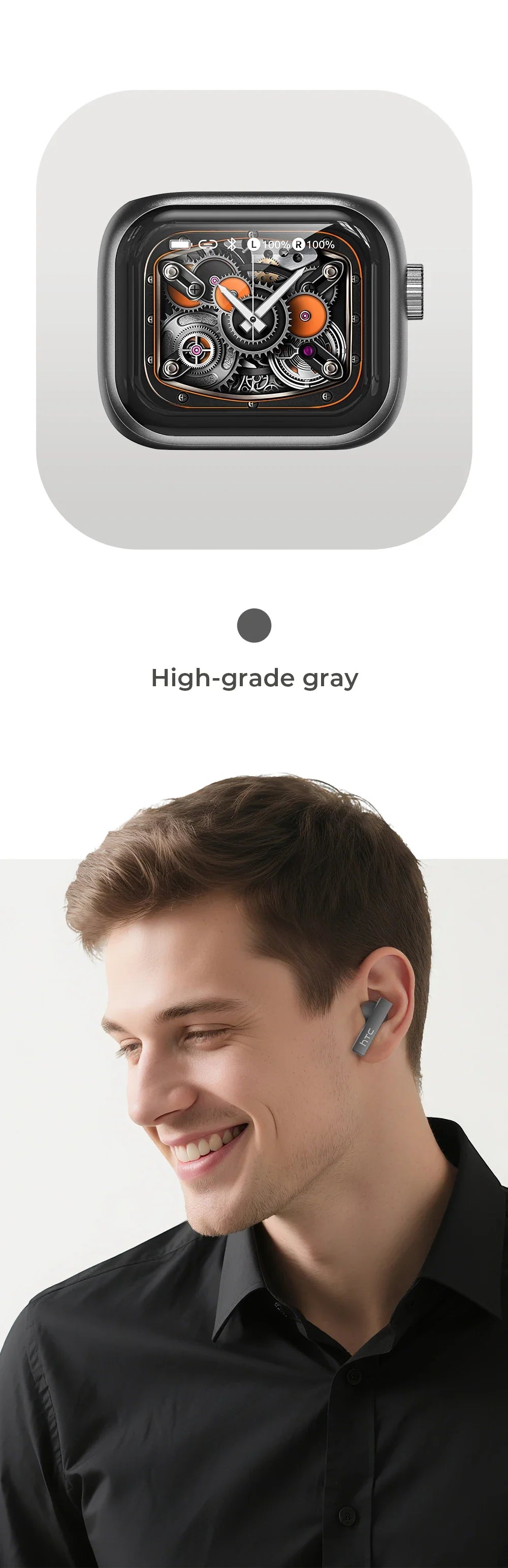 [Ultra HD Screen] HTC NE40 Earphones Bluetooth V6 TWS Sports Wireless Headphones AI Translator Earbud In-Ear Noise Reduction Mic