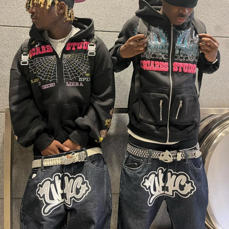 Y2K men Jeans streetwear  Printed Letter Black Vintage Pants