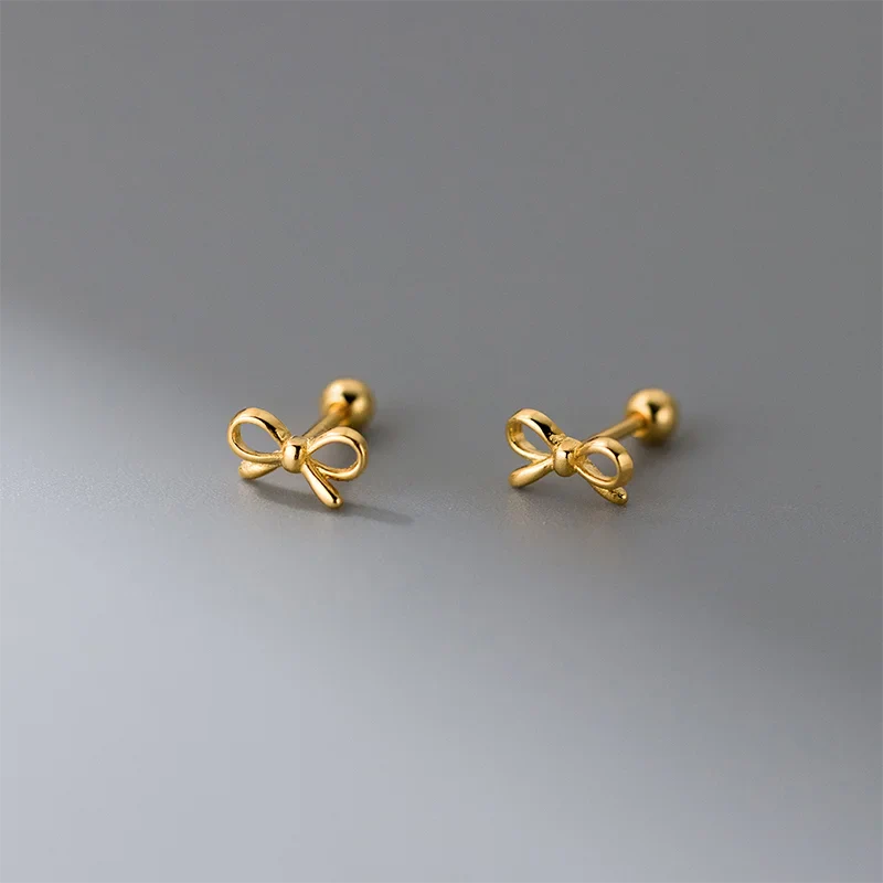 WANTME 925 Sterling Silver Romantic Bow Screw Bead Piercing Stud Earrings for Women Fashion Simple Cute Girls Party Jewelry Gift