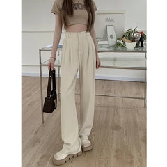 Women Suit Pants Elastic Waist Slimming Casual Pants Autumn Loose Wide Leg Pants