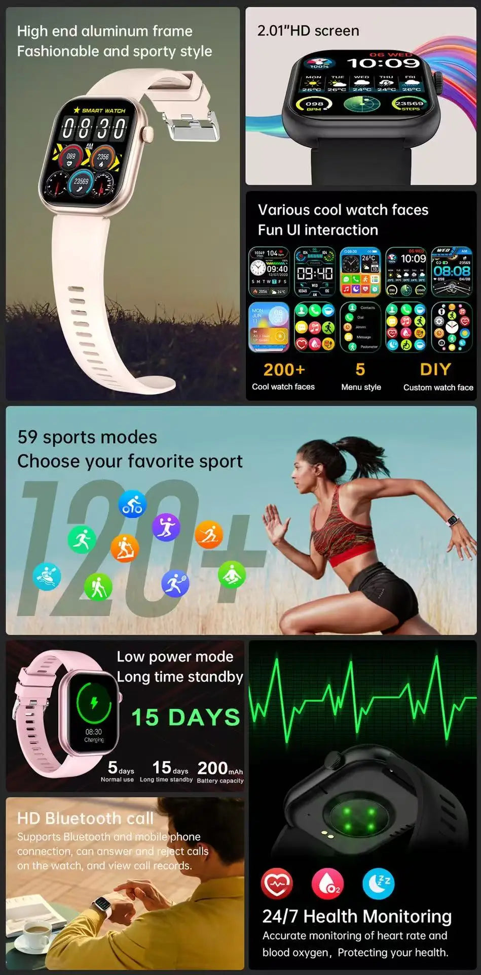 New QX7 Smart Watch Men 2.01-inch SmartWatch Bluetooth Call GPS AI Voice Heart rate Blood oxygen Android &IOS Sports Smartwatch
