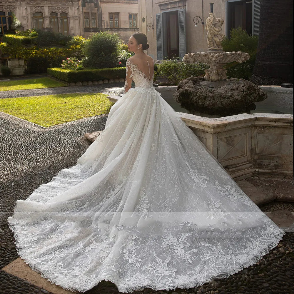 White Bridesmaid Dresses: Wedding Dress For Bride Detachable Royal Train Button
