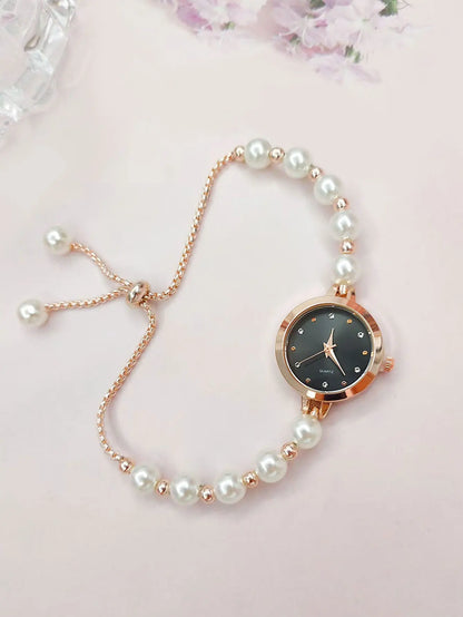 LUCKY FOX New Minimalist Style Pearl Bracelet Women Quartz Watch Fashionable Small Disc Design Light Luxury Jewelry Women Watch