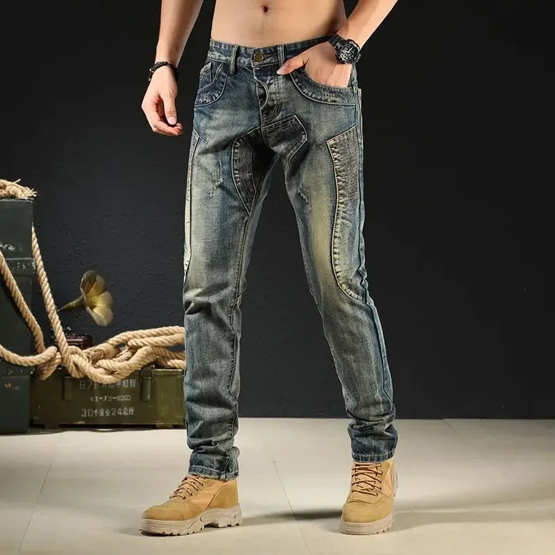 Jeans for Men Tapered Male Cowboy Pants 90s Streetwear Wide Leg Soft in Y2k