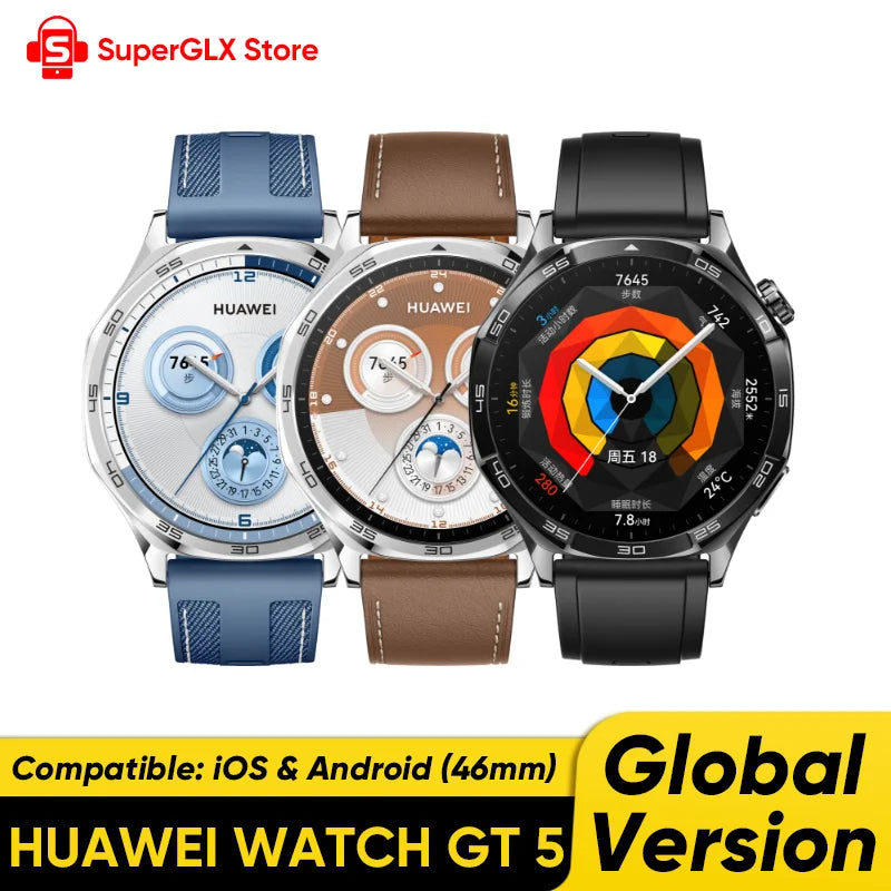 Global Version HUAWEI WATCH GT 5 Smartwatch AMOLED Screen 41mm/46mm Buit-in Map Replay Message Compatible with iOS and Android