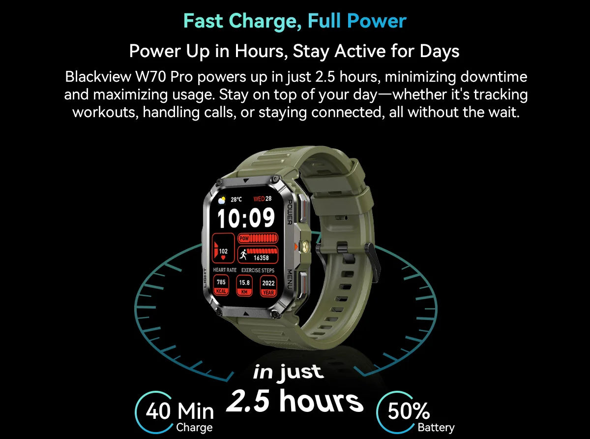 Blackview W70 Pro Sports Fitness Smart Watch 2.01 Screen Bluetooth Talking Watch LED Flashlight Outdoor Smart Watch With Compass