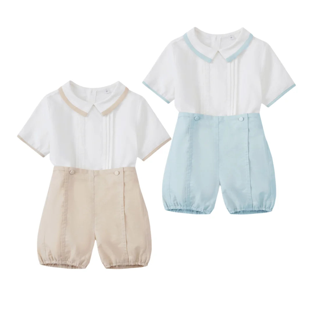Gentleman Boys Summer Solid 2 Pieces Sets 9 12 18 24 36 Months Toddler Birthday Wedding Outfit Soft Cotton Infant Clothes