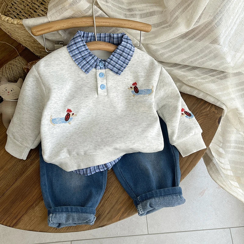 New Children Spring Autumn Fashion Boys Clothes Suit Long Sleeved Cotton Shirt Jeans 2Pc/Sets Toddler Kids Casual Baby Outfits