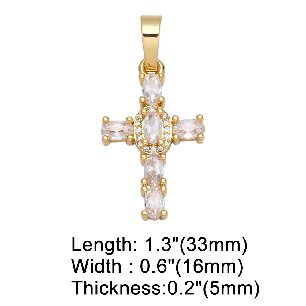 OCESRIO Big Rainbow Colorful Cross Pendants for Necklace Gold Plated  Copper Zircon Religious Jewelry Components pdta638