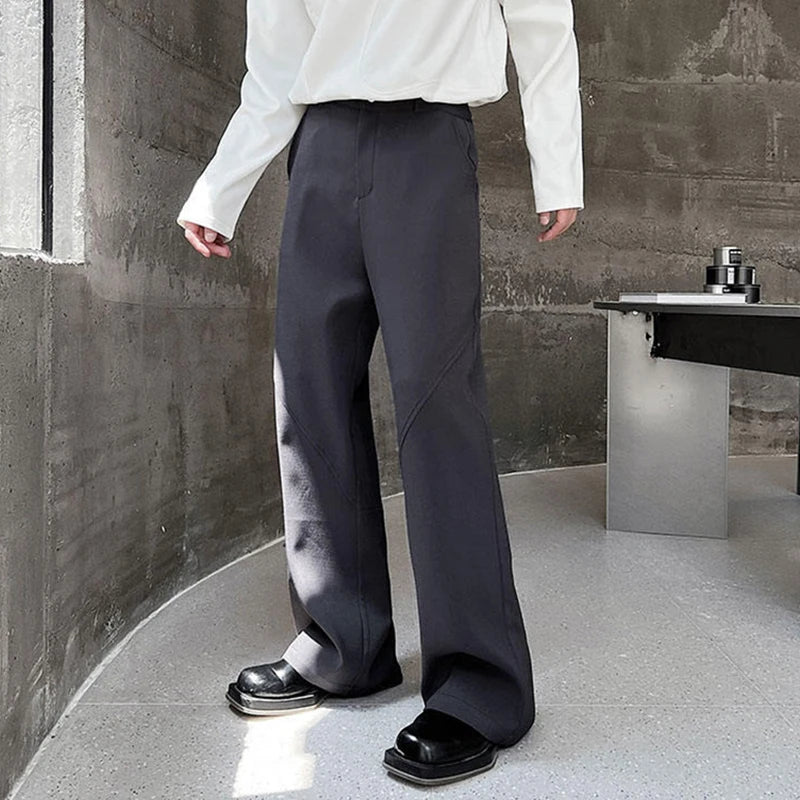 Wide Leg Solid Color Zipper Pocket Casual Men's Trousers Tide Temperament