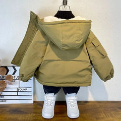 Down Cotton Jacket Boys Black Hooded Coat Children Outerwear Clothing