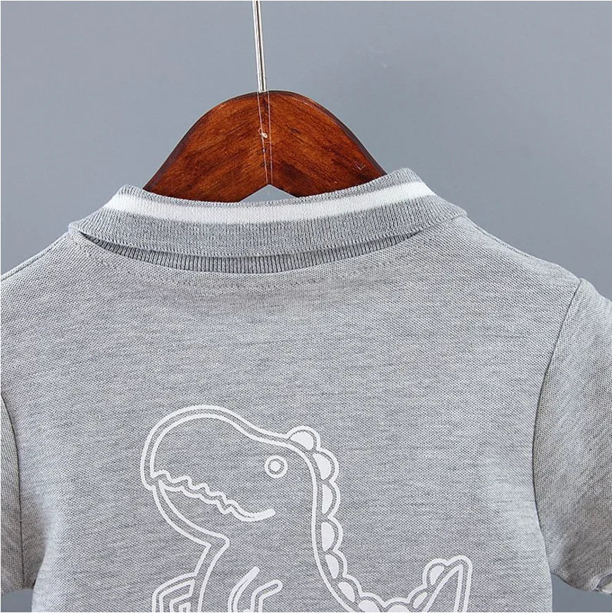 Infant Baby Boy Sets Summer Clothing Casual Sport Suit POLO Shirt + Shorts 2Pcs Set Boys Kids Grey Dinosaur Print Tracksuit