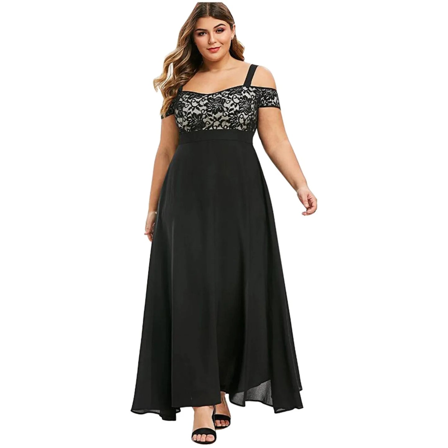 Formal attire Dresses: Women Plus Size Dresses Cold Shoulder Floral Lace Maxi
