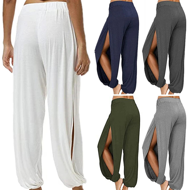 Women Fashion Yoga Pants High Waisted Slit Wide Leg Haren Pants Gym Leggings
