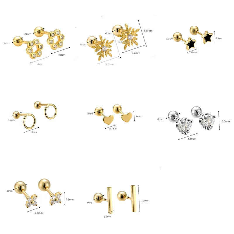 WANTME 925 Sterling Silver Fashion Simple Golden Flower Beads Small Stud Earrings for Women Teen Piercing Jewelry Accessories
